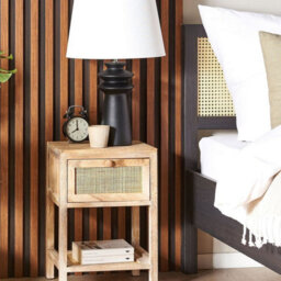 Beliani Paulownia Bedside Table With Rattan Front, 1 Drawer And Lower Shelf, Brown, Compact (W35 X D29 X H51Cm) - thumbnail 2