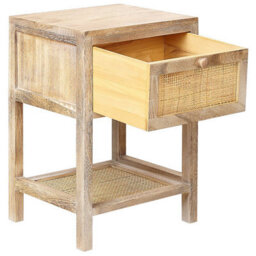 Beliani Paulownia Bedside Table With Rattan Front, 1 Drawer And Lower Shelf, Brown, Compact (W35 X D29 X H51Cm) - thumbnail 4