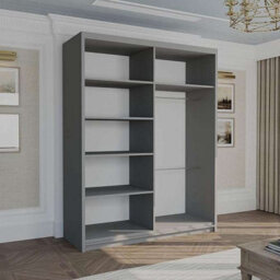 M N Furniture Ltd Wardrobe With Led Light Modern Sliding Door Wardrobe - Adjustable Interior Bedroom Cabinet With Curved Mirror (Grey,150Cm) - thumbnail 3