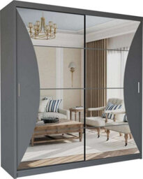 M N Furniture Ltd Wardrobe With Led Light Modern Sliding Door Wardrobe - Adjustable Interior Bedroom Cabinet With Curved Mirror (Grey,150Cm) - thumbnail 2