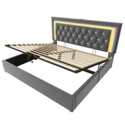 Abrihome Sparkling Led Super King Bed With Adjustable Headboard, Usb Charging & Hydraulic Storage, Grey, Velvet - thumbnail 8