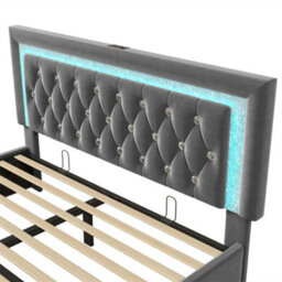 Abrihome Sparkling Led Super King Bed With Adjustable Headboard, Usb Charging & Hydraulic Storage, Grey, Velvet - thumbnail 7