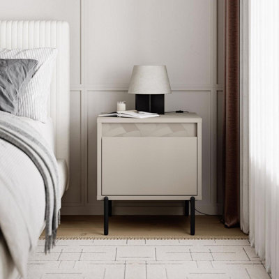 Fwstyle Sandstone 1 Drawer Bedside Table Nightstand Artex Design (H) 50 (W) 42 (D) 44Cm - image 1