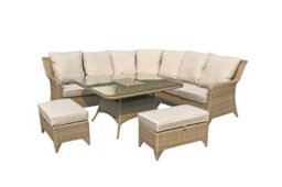 Signature Weave Sarah Wicker Corner Sofa Dining Table Bench Ice Bucket Set Beige