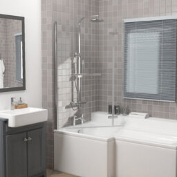 Rinse bathrooms Rinse 810X1400mm Square Bath Shower Screen Bifold 6mm Safety Glass Easy Clean Panel Frameless Pivot Screen Chrome With Towel Rail - thumbnail 6