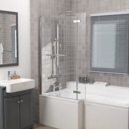 Rinse bathrooms Rinse 810X1400mm Square Bath Shower Screen Bifold 6mm Safety Glass Easy Clean Panel Frameless Pivot Screen Chrome With Towel Rail - thumbnail 5