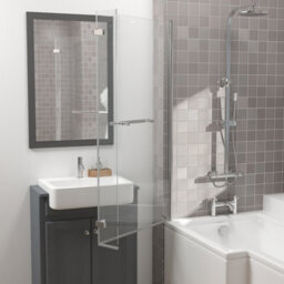 Rinse bathrooms Rinse 810X1400mm Square Bath Shower Screen Bifold 6mm Safety Glass Easy Clean Panel Frameless Pivot Screen Chrome With Towel Rail - thumbnail 2