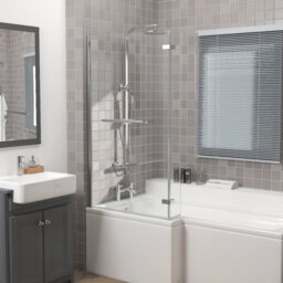 Rinse bathrooms Rinse 810X1400mm Square Bath Shower Screen Bifold 6mm Safety Glass Easy Clean Panel Frameless Pivot Screen Chrome With Towel Rail