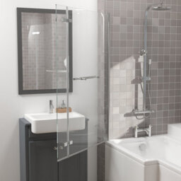 Rinse bathrooms Rinse 810X1400mm Square Bath Shower Screen Bifold 6mm Safety Glass Easy Clean Panel Frameless Pivot Screen Chrome With Towel Rail - thumbnail 4