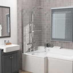 Rinse bathrooms Rinse 810X1400mm Square Bath Shower Screen Bifold 6mm Safety Glass Easy Clean Panel Frameless Pivot Screen Chrome With Towel Rail - thumbnail 3