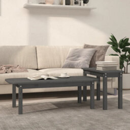 Walplus 2 Piece Coffee Table Set Grey Solid Wood Pine - thumbnail 1