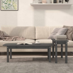 Walplus 2 Piece Coffee Table Set Grey Solid Wood Pine - thumbnail 3