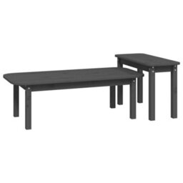 Walplus 2 Piece Coffee Table Set Grey Solid Wood Pine - thumbnail 5