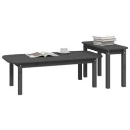 Walplus 2 Piece Coffee Table Set Grey Solid Wood Pine - thumbnail 4