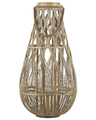 Beliani Lantern Light Bamboo Glass Candle Holder Scandinavian-Boho 77 Cm - image 1