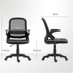 Homcom Ergonomic Swivel Computer Chair With Flip-Up Armrests, Black - thumbnail 3