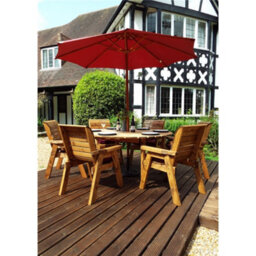 Marlborough Traditional Six Seater Circular Table Set With 6 X Burgundy Chair Cushion 1 X Burgundy Parasol & Base & Cushion Storage Bag - thumbnail 1