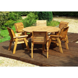 Marlborough Traditional Six Seater Circular Table Set With 6 X Burgundy Chair Cushion 1 X Burgundy Parasol & Base & Cushion Storage Bag - thumbnail 4