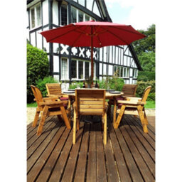 Marlborough Traditional Six Seater Circular Table Set With 6 X Burgundy Chair Cushion 1 X Burgundy Parasol & Base & Cushion Storage Bag - thumbnail 2
