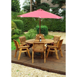 Marlborough Traditional Six Seater Circular Table Set With 6 X Burgundy Chair Cushion 1 X Burgundy Parasol & Base & Cushion Storage Bag - thumbnail 3