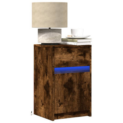 Berkfield Bedside Cabinet With Led Lights Smoked Oak Engineered Wood - image 1