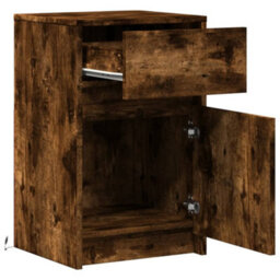 Berkfield Bedside Cabinet With Led Lights Smoked Oak Engineered Wood - thumbnail 9
