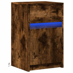Berkfield Bedside Cabinet With Led Lights Smoked Oak Engineered Wood - thumbnail 3