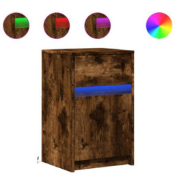 Berkfield Bedside Cabinet With Led Lights Smoked Oak Engineered Wood - thumbnail 2