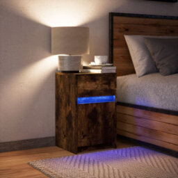 Berkfield Bedside Cabinet With Led Lights Smoked Oak Engineered Wood - thumbnail 4
