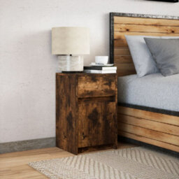Berkfield Bedside Cabinet With Led Lights Smoked Oak Engineered Wood - thumbnail 5
