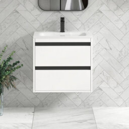 Royal Bathrooms Orion 600mm Matt White 2 Drawer Wall Hung Vanity Unit With Stone Basin & Black Strip - thumbnail 2