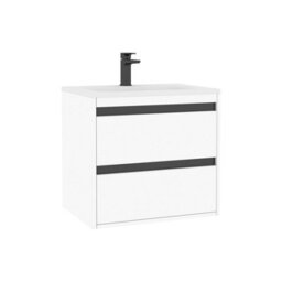 Royal Bathrooms Orion 600mm Matt White 2 Drawer Wall Hung Vanity Unit With Stone Basin & Black Strip - thumbnail 6