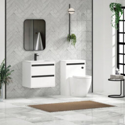 Royal Bathrooms Orion 600mm Matt White 2 Drawer Wall Hung Vanity Unit With Stone Basin & Black Strip - thumbnail 3