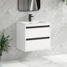 Royal Bathrooms Orion 600mm Matt White 2 Drawer Wall Hung Vanity Unit With Stone Basin & Black Strip - thumbnail 5