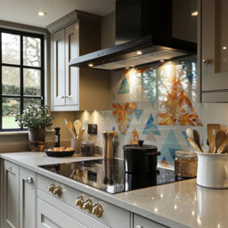 Benjamin Tate Design Triangles With Maple Oak Leaves Marble Splash Back Designer Style - thumbnail 3