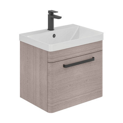 Plum&clay Emery Textured Grey Wall Hung Bathroom Vanity Unit & Basin Set With Black Handles (W)50Cm (H)46Cm - image 1