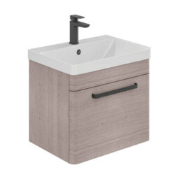 Plum&clay Emery Textured Grey Wall Hung Bathroom Vanity Unit & Basin Set With Black Handles (W)50Cm (H)46Cm - thumbnail 1