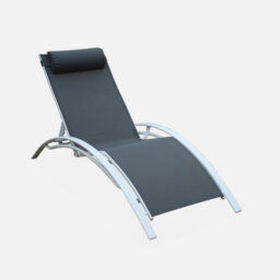 Sweeek. Pair Of Aluminium And Textilene Sun Loungers 4 Reclining Positions Louisa White 167X64X82 Cm - thumbnail 3