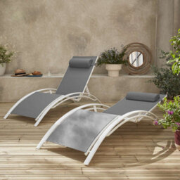 Sweeek. Pair Of Aluminium And Textilene Sun Loungers 4 Reclining Positions Louisa White 167X64X82 Cm