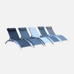Sweeek. Pair Of Aluminium And Textilene Sun Loungers 4 Reclining Positions Louisa White 167X64X82 Cm - thumbnail 4