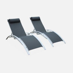 Sweeek. Pair Of Aluminium And Textilene Sun Loungers 4 Reclining Positions Louisa White 167X64X82 Cm - thumbnail 2