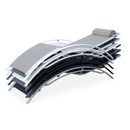Sweeek. Pair Of Aluminium And Textilene Sun Loungers 4 Reclining Positions Louisa White 167X64X82 Cm - thumbnail 9