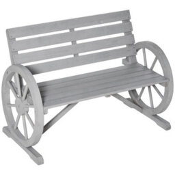 Outsunny 2 Seater Garden Bench W/ Wooden Cart Wagon Wheel Grey - thumbnail 2