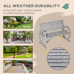 Outsunny 2 Seater Garden Bench W/ Wooden Cart Wagon Wheel Grey - thumbnail 6