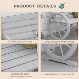 Outsunny 2 Seater Garden Bench W/ Wooden Cart Wagon Wheel Grey - thumbnail 5