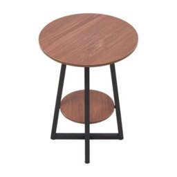 Walnut Wood Effect Small Round Sofa Side End Table Coffee Tea Table 2 Tier Shelf - thumbnail 1