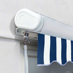 Primrose Awnings 3.0M X 2.5M Retractable Manual Full Cassette Blue & White Awning Outdoor Patio Canopy - thumbnail 2