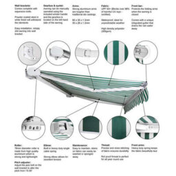 Primrose Awnings 3.0M X 2.5M Retractable Manual Full Cassette Blue & White Awning Outdoor Patio Canopy - thumbnail 3