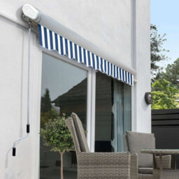 Primrose Awnings 3.0M X 2.5M Retractable Manual Full Cassette Blue & White Awning Outdoor Patio Canopy - thumbnail 5