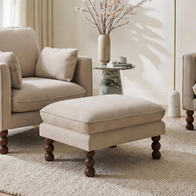 Furniturebox Uk Monroe Beige Chenille Fabric Footstool - image 1